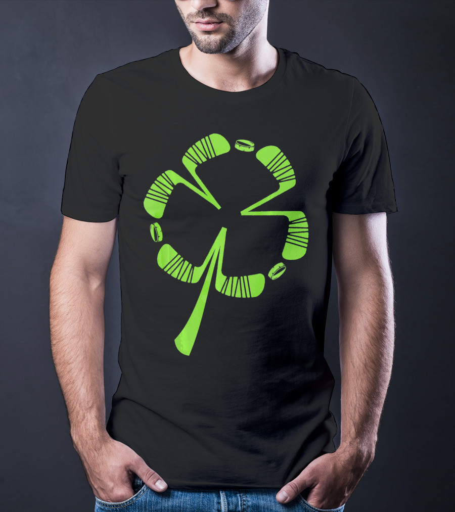 Ice Hockey Shamrock Saint Patrick's Day Hat Stick Puck Clover T-Shirt