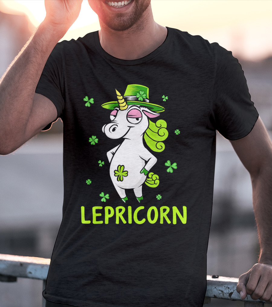 Lepricorn Leprechaun Unicorn St Pat Clover Hat T-Shirt