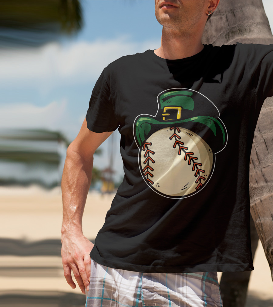 St Patricks Day Baseball With Green Hat Patric T-Shirt