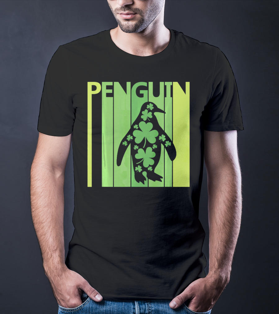 Lucky Penguin St Patricks Day Clover Penguin T-Shirt