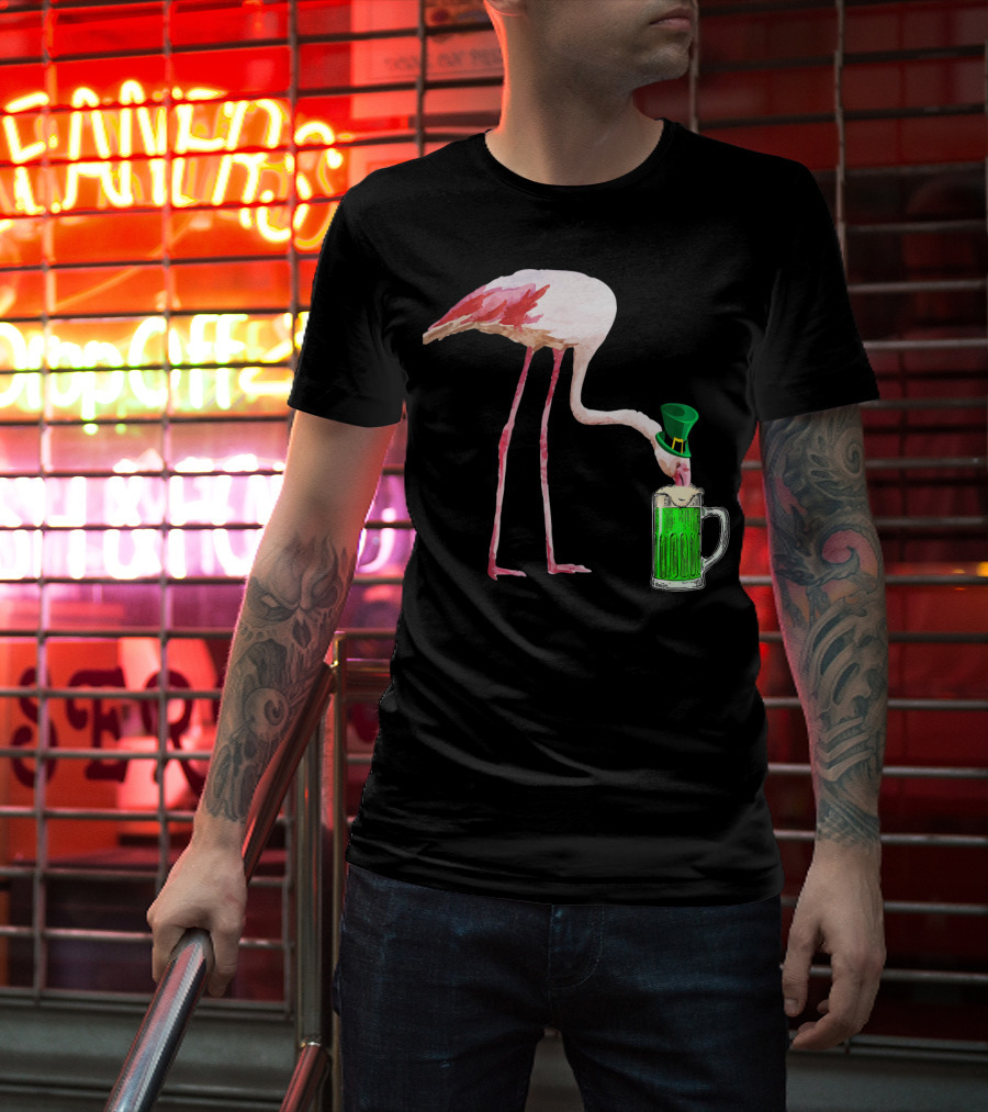 Irish Flamingo Drinking Green Beer T-Shirt