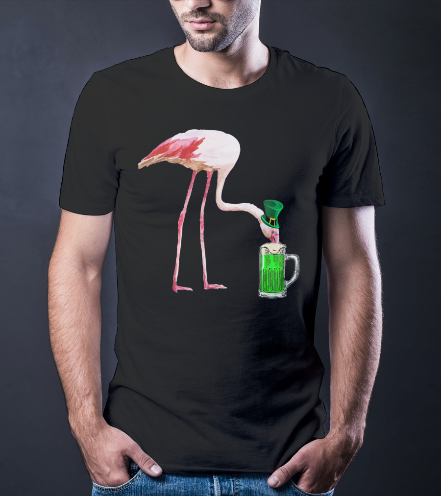 Irish Flamingo Drinking Green Beer T-Shirt
