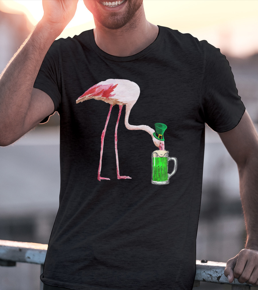 Irish Flamingo Drinking Green Beer T-Shirt