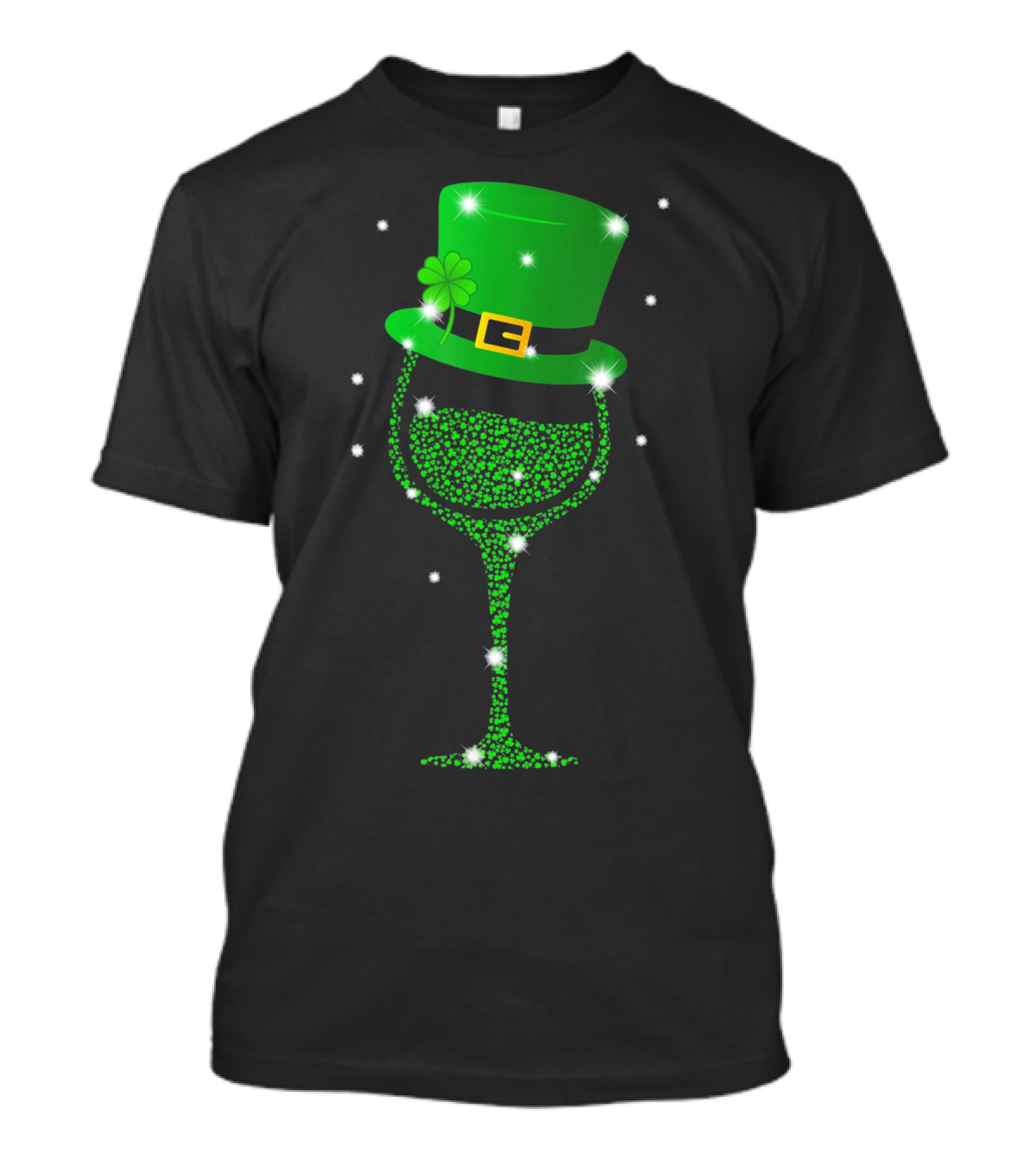 Shamrock Wine Glass St. Patrick's Day Top Hat Sparkle T-Shirt