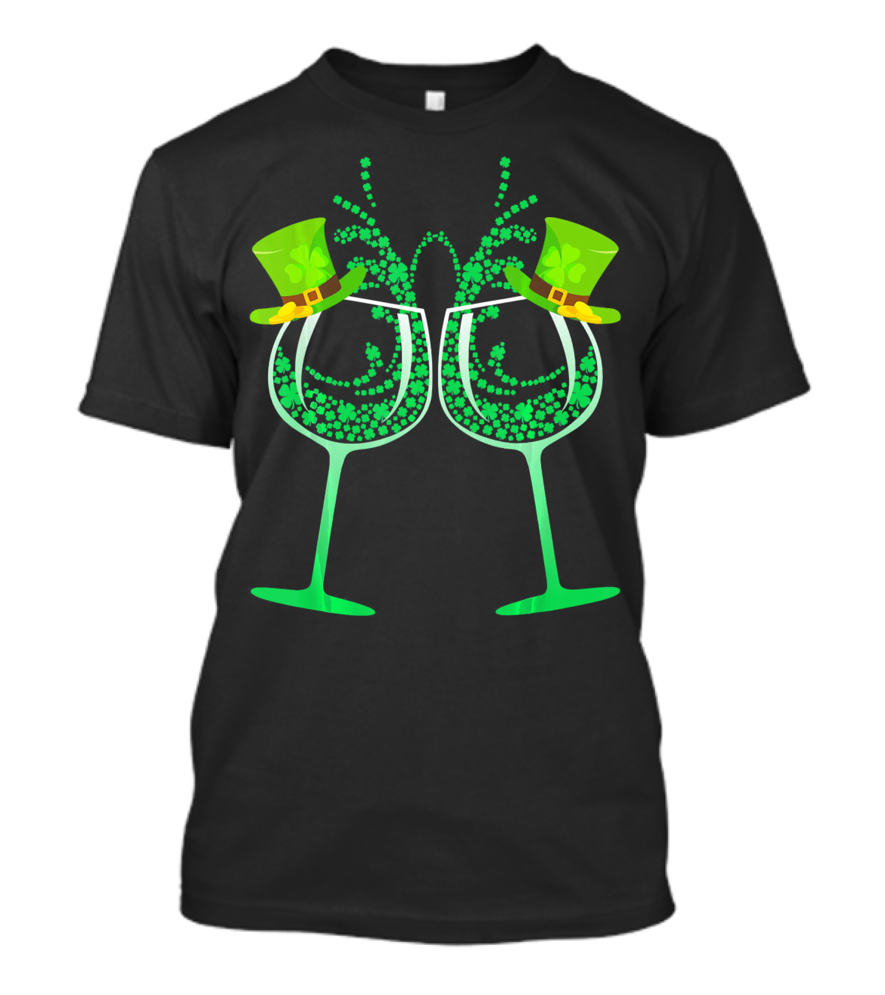 Wine Glass Leprechaun Shamrock Funny Drinking T-Shirt
