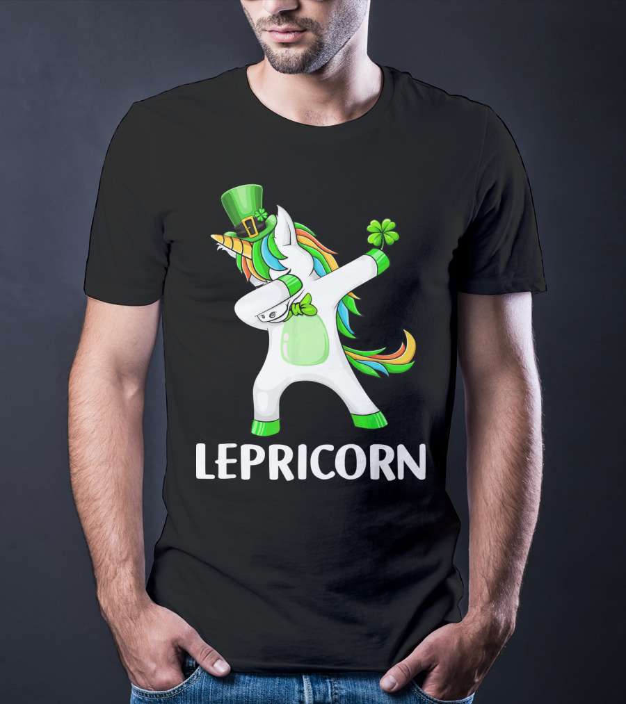 Lepricorn Dabbing Leprechaun Unicorn With Rainbow Mane And Green Hat T-Shirt