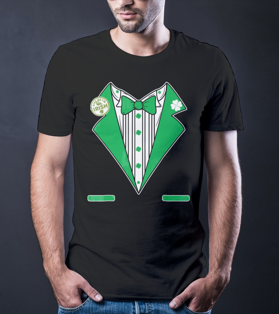 St. Patricks Day Tux Green Kiss Me I'm Irish Bow Tie Four-Leaf Clover T-Shirt