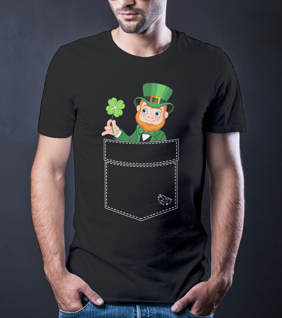 Leprechaun Holding Shamrock In Pocket Long Sleeve T-Shirt