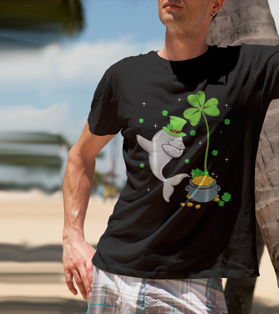 Shamrock Leprechaun Dolphin St Patricks Pot Of Gold T-Shirt