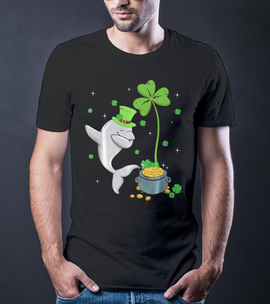 Shamrock Leprechaun Dolphin St Patricks Pot Of Gold T-Shirt