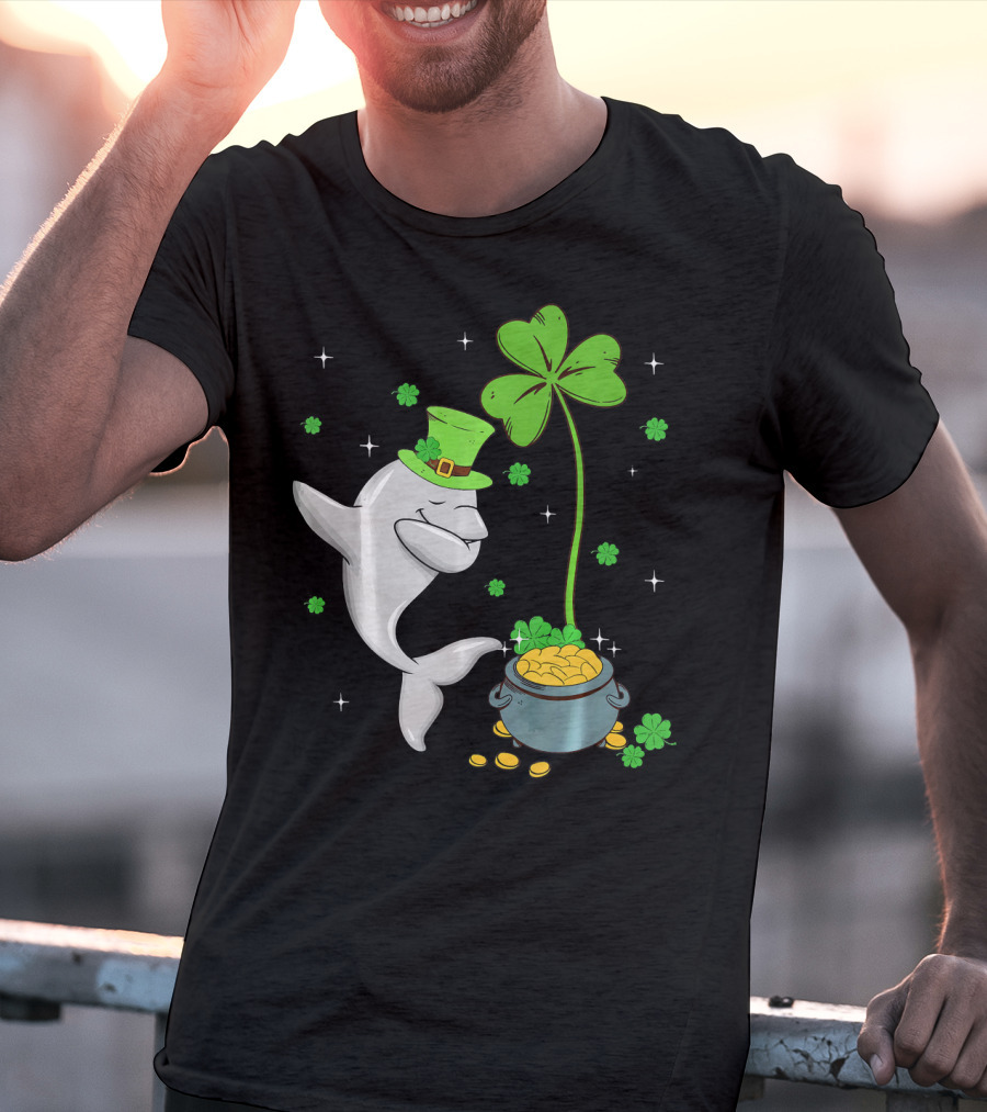 Shamrock Leprechaun Dolphin St Patricks Pot Of Gold T-Shirt