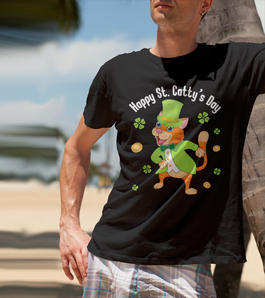 Hoppy St. Catty's Day Irish Cat Leprechaun Dance Gold Shamrock T-Shirt