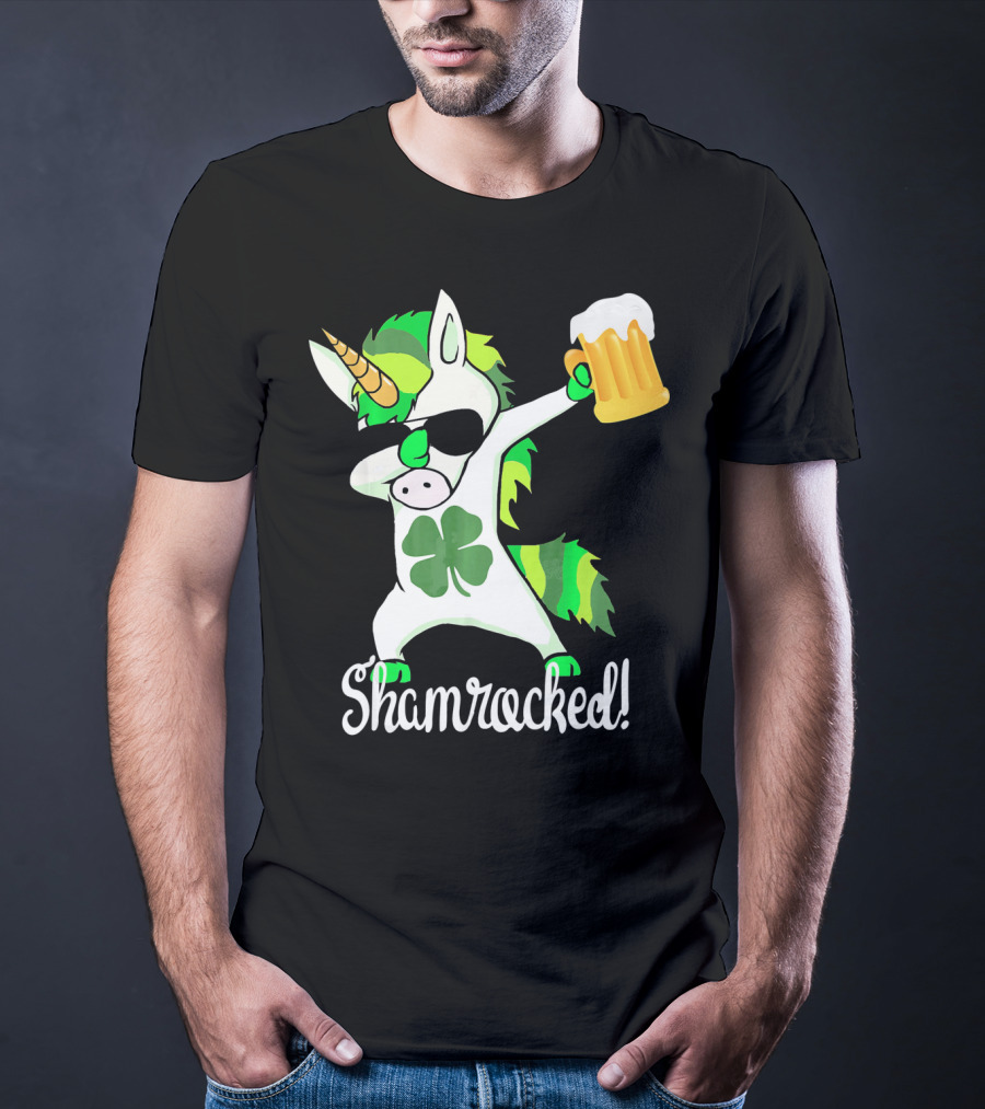 Shamrocked Funny St. Patrick's Day Unicorn With Beer Mug T-Shirt