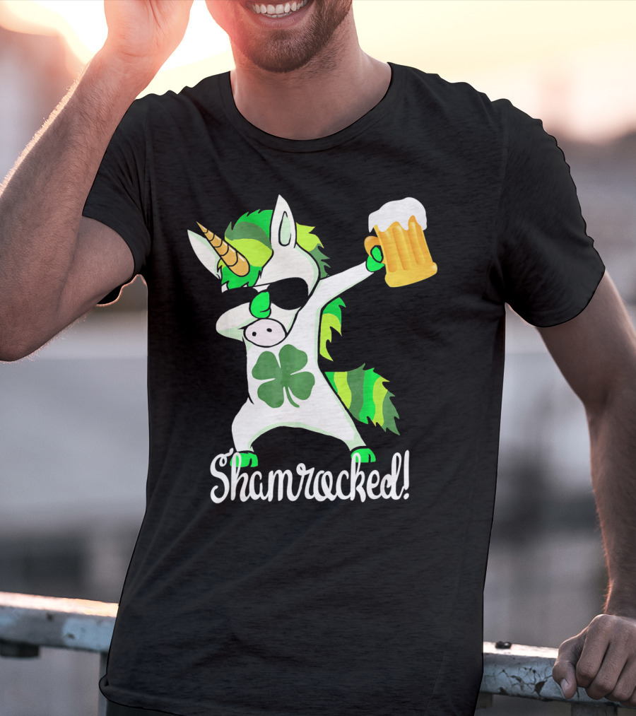 Shamrocked Funny St. Patrick's Day Unicorn With Beer Mug T-Shirt