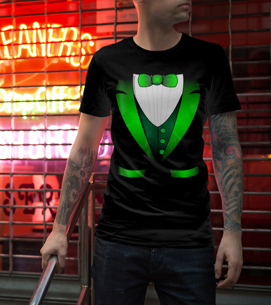 Irish St Patricks Day Leprechaun Green Tuxedo Bowtie T-Shirt