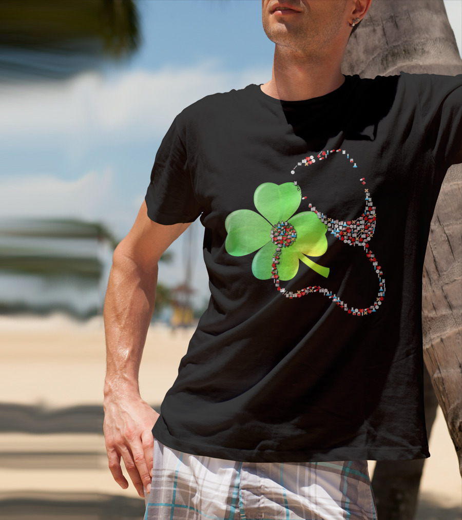 Shamrock Saint Patrick's Day Nurse Stethoscope Emoji Icons T-Shirt