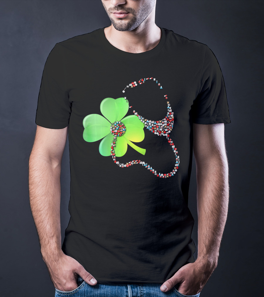 Shamrock Saint Patrick's Day Nurse Stethoscope Emoji Icons T-Shirt