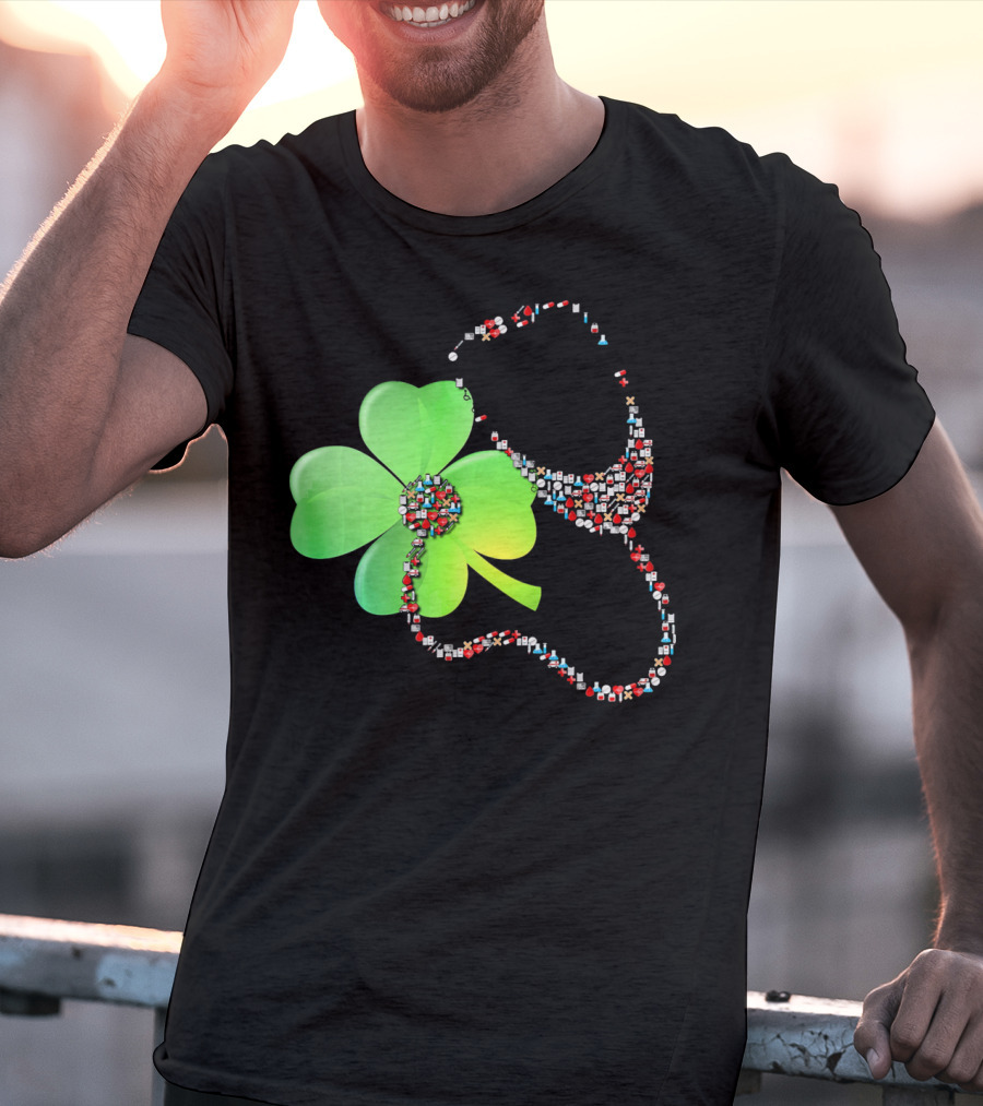 Shamrock Saint Patrick's Day Nurse Stethoscope Emoji Icons T-Shirt
