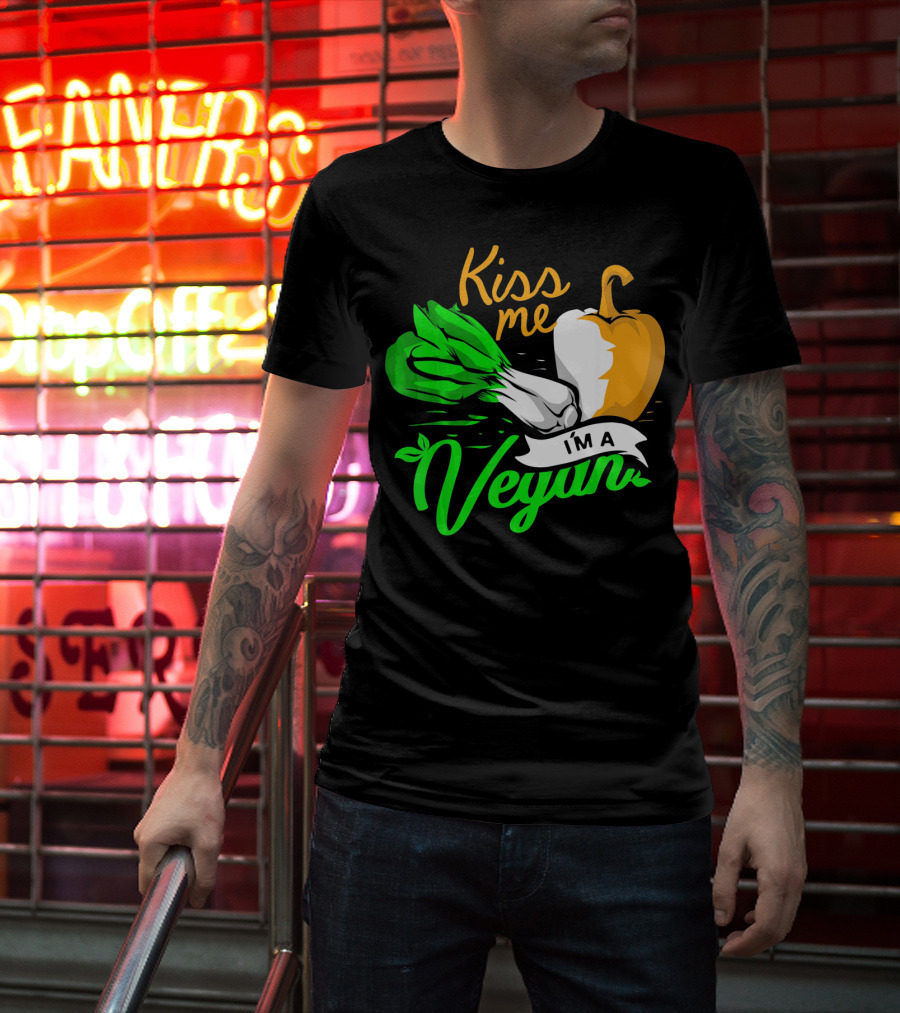 Kiss Me I'm A Vegan St. Patrick's Day Bell Pepper And Green Onions T-Shirt