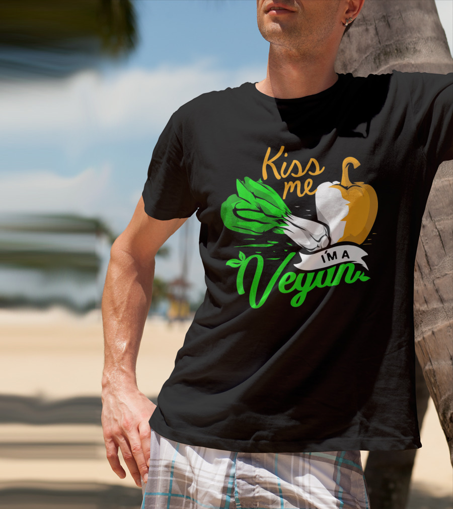 Kiss Me I'm A Vegan St. Patrick's Day Bell Pepper And Green Onions T-Shirt