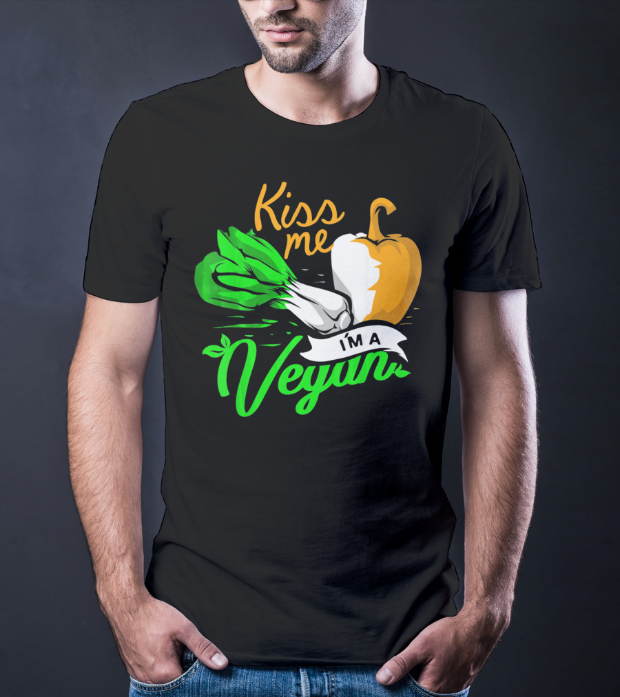 Kiss Me I'm A Vegan St. Patrick's Day Bell Pepper And Green Onions T-Shirt
