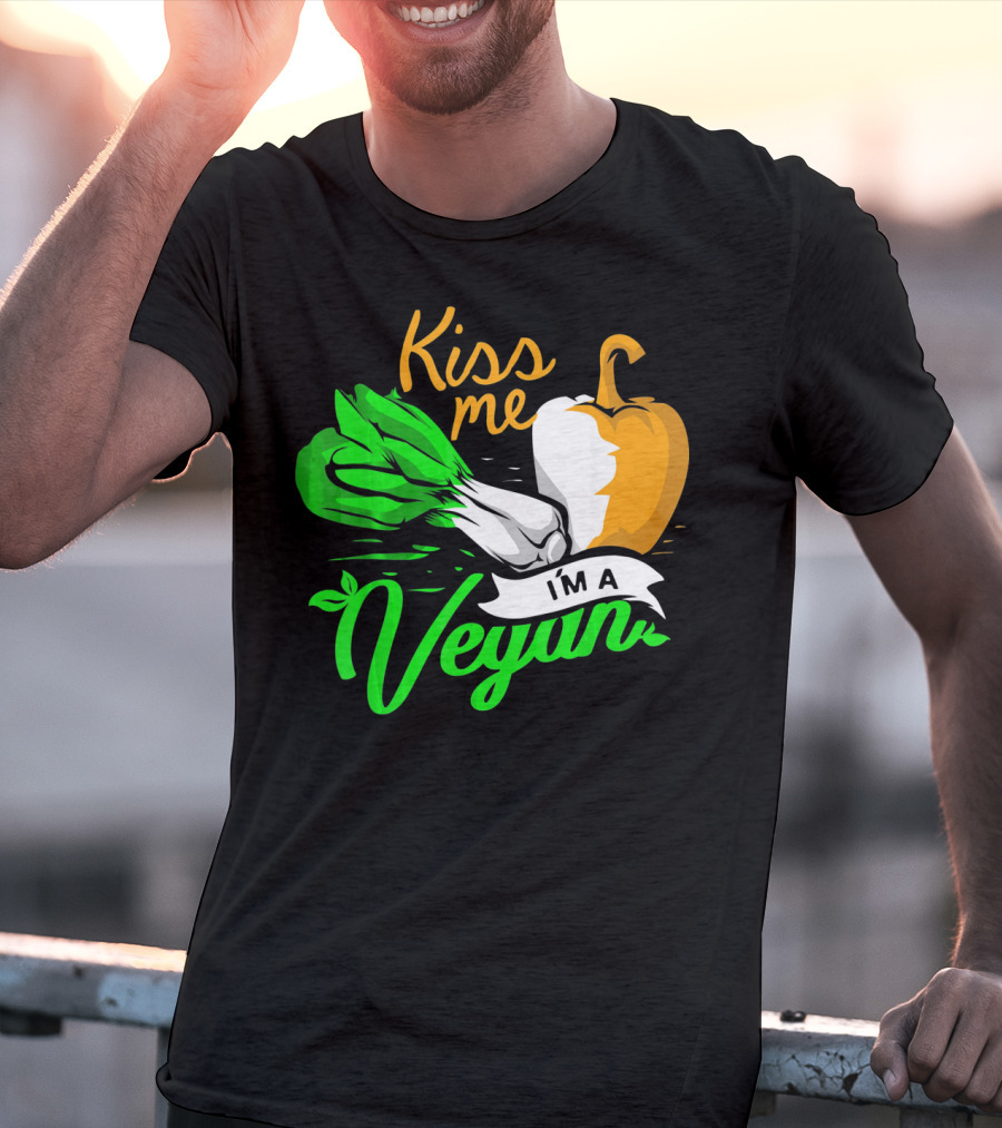 Kiss Me I'm A Vegan St. Patrick's Day Bell Pepper And Green Onions T-Shirt