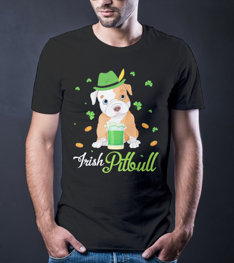 Irish Pitbull Shamrock Hat Beer Coins T-Shirt