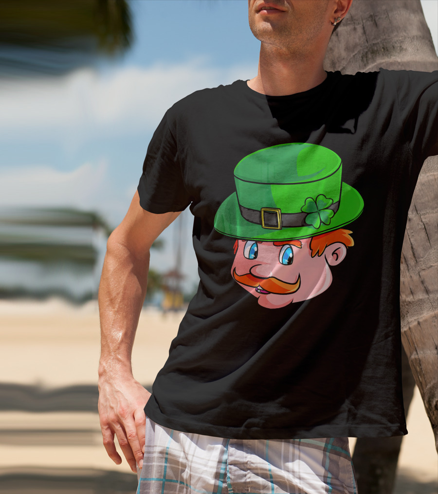 Leprechaun Face With Green Hat And Shamrock T-Shirt
