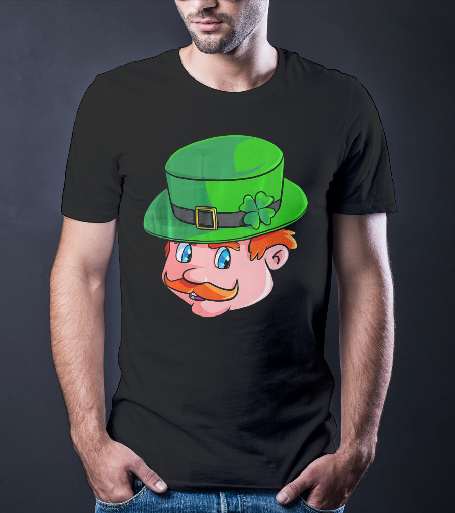 Leprechaun Face With Green Hat And Shamrock T-Shirt