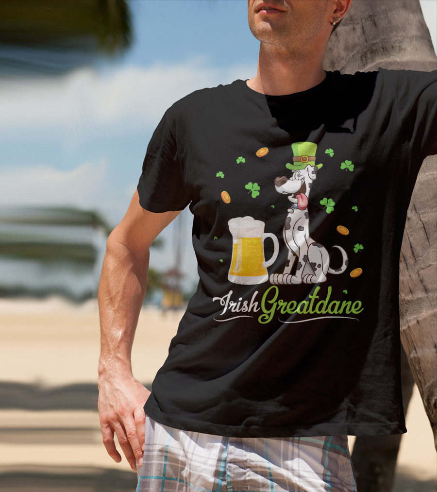 Irish Greatdane Leprechaun Shamrocks Beer Mug T-Shirt