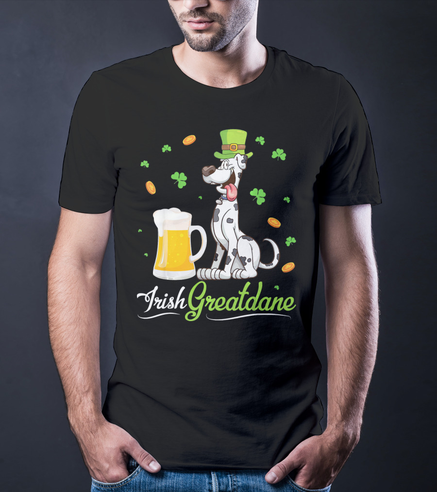 Irish Greatdane Leprechaun Shamrocks Beer Mug T-Shirt