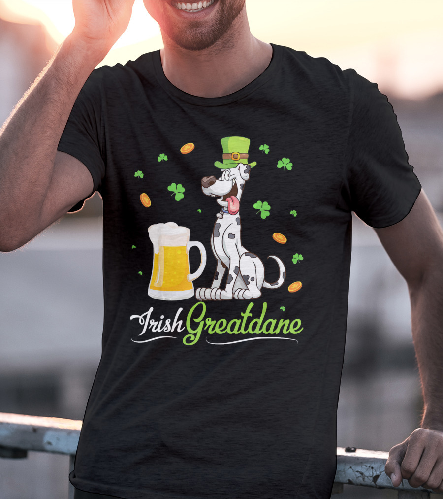 Irish Greatdane Leprechaun Shamrocks Beer Mug T-Shirt