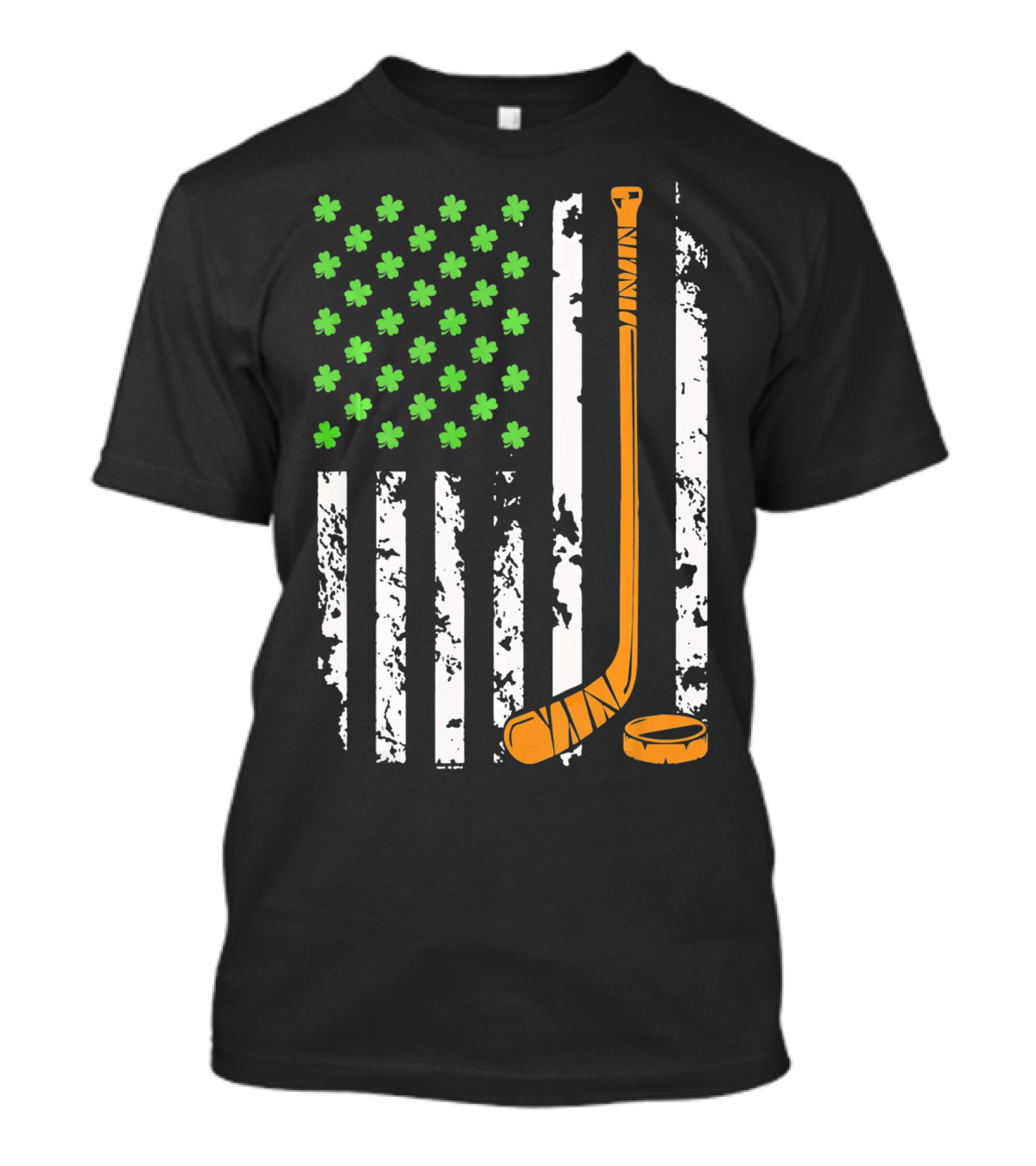 Irish American Hockey Sticks And Shamrocks Flag T-Shirt