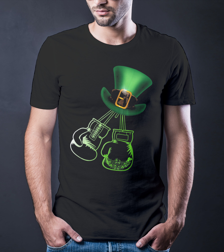 Shamrock Boxing Glove Leprechaun Hat With Green Bowler Buckle T-Shirt