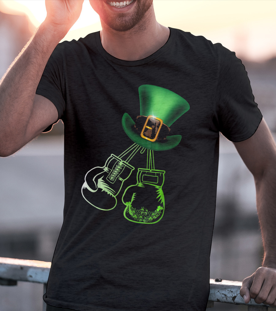 Shamrock Boxing Glove Leprechaun Hat With Green Bowler Buckle T-Shirt