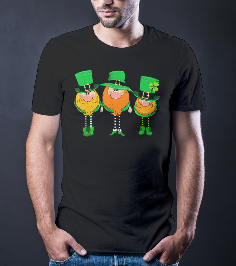 Irish Leprechaun Gnomes In Green Hats With Shamrock T-Shirt