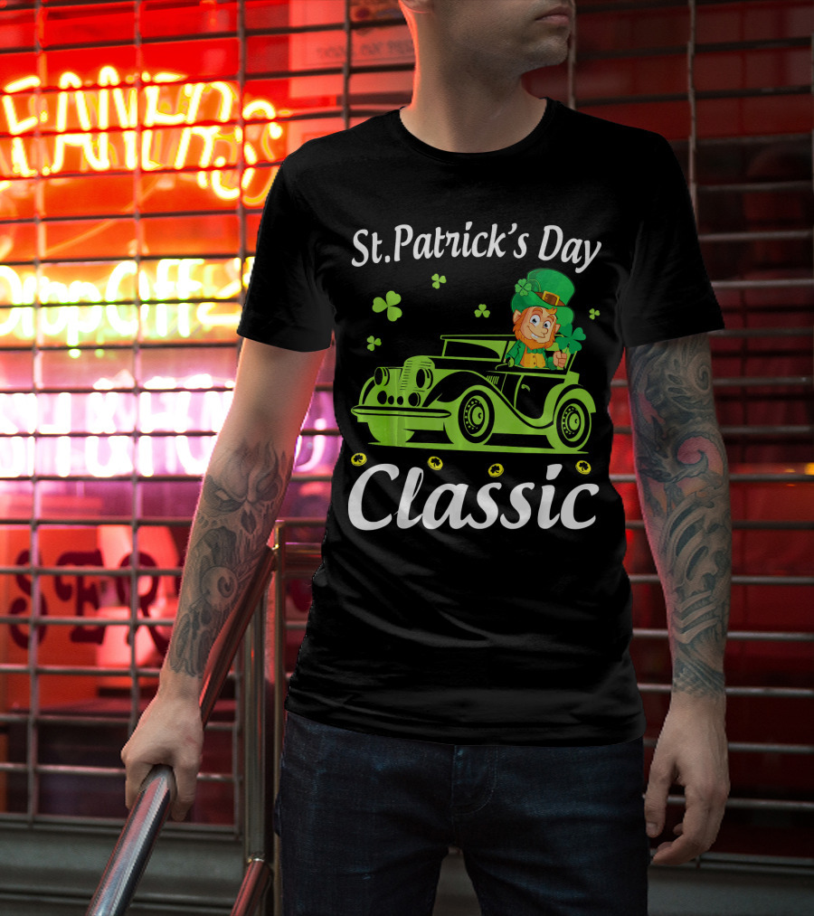 St. Patrick's Day Classic Leprechaun Drive Car Around Shamrocks T-Shirt