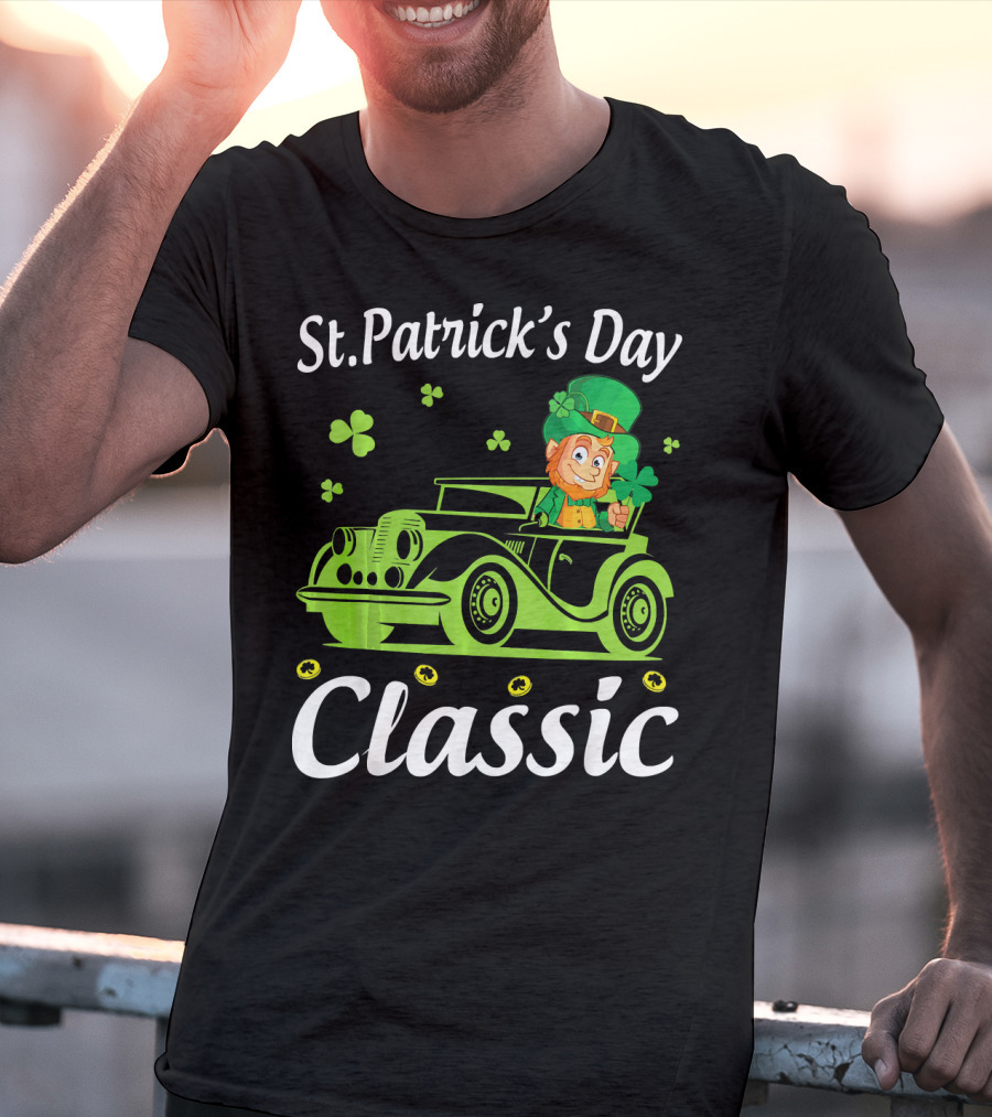 St. Patrick's Day Classic Leprechaun Drive Car Around Shamrocks T-Shirt