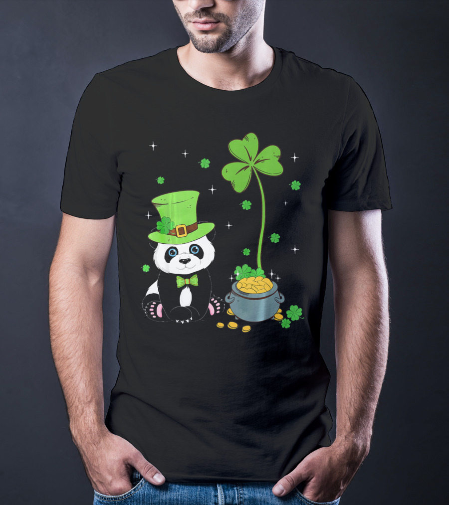 Shamrock Leprechaun Panda St Patricks Pot Of Gold T-Shirt