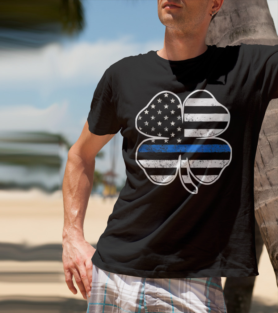 Police Flag Thin Blue Line Shamrock T-Shirt