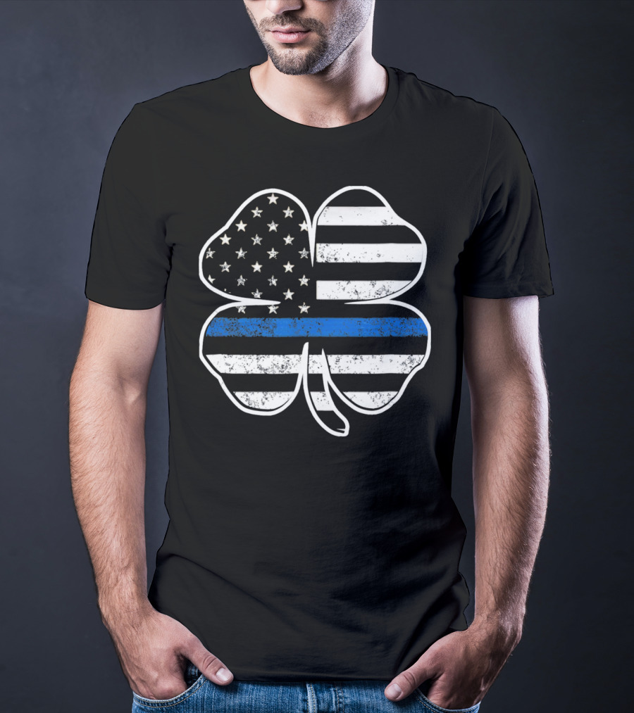 Police Flag Thin Blue Line Shamrock T-Shirt