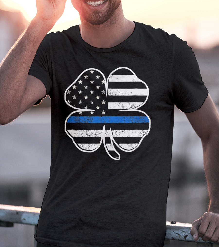Police Flag Thin Blue Line Shamrock T-Shirt