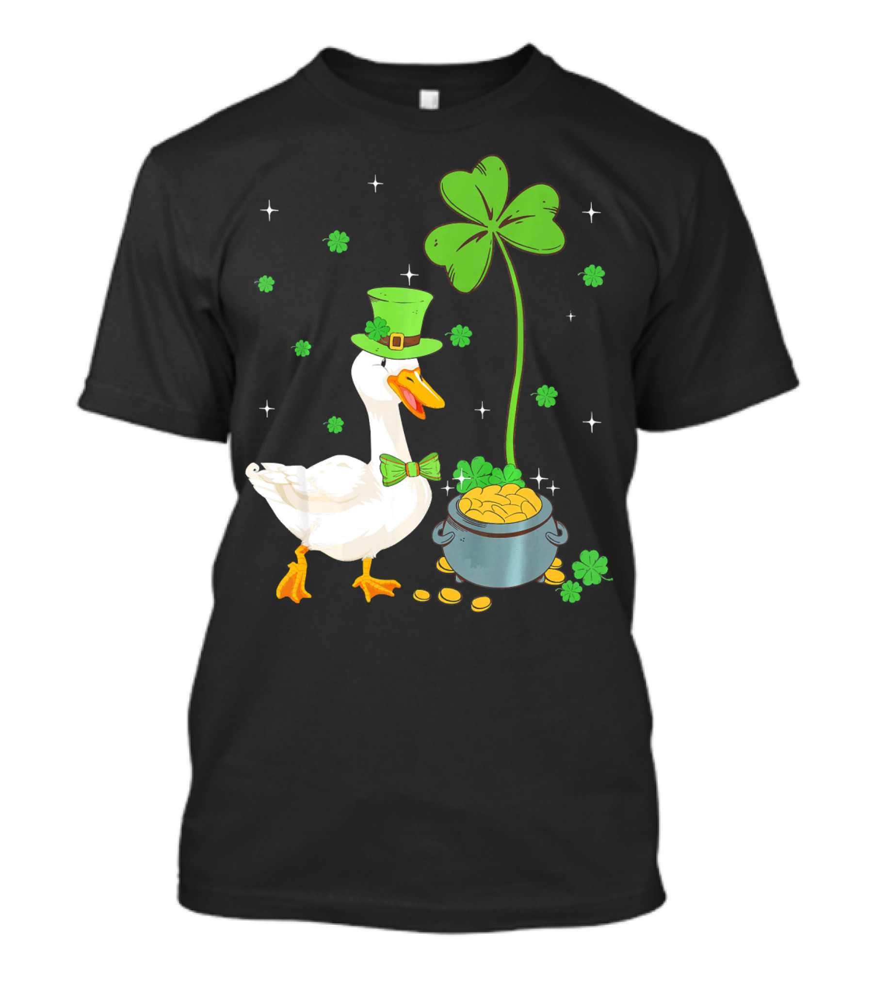 Shamrock Duck With Leprechaun Hat And Pot Of Gold T-Shirt