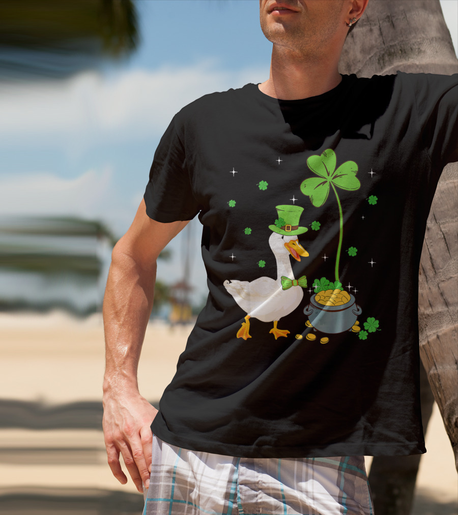 Shamrock Duck With Leprechaun Hat And Pot Of Gold T-Shirt