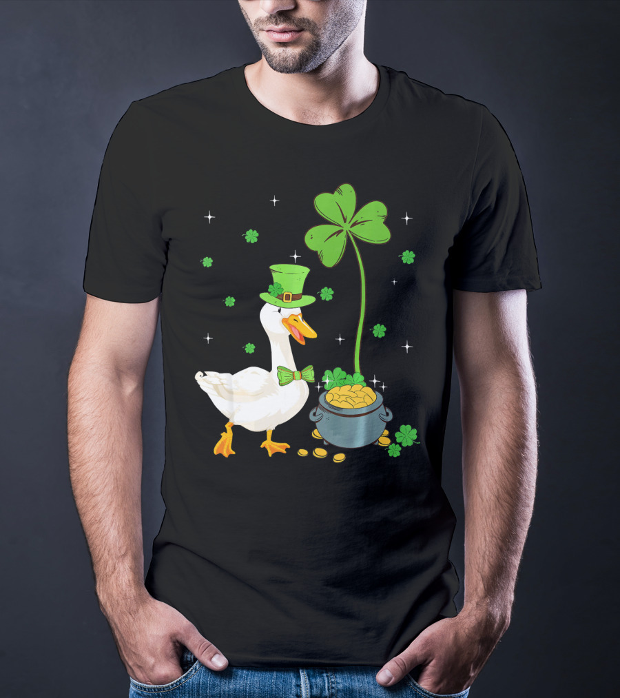 Shamrock Duck With Leprechaun Hat And Pot Of Gold T-Shirt