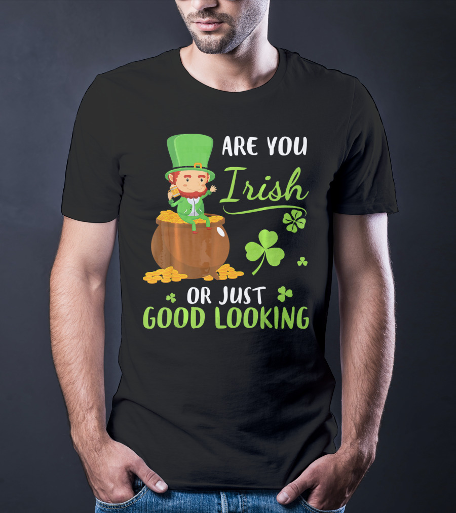 Are You Irish Or Just Good Looking Leprechaun Sitting On Gold T-Shirt