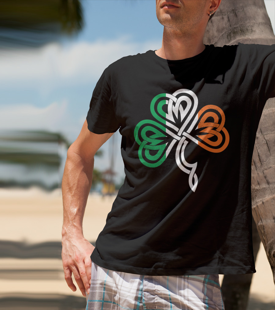 Celtic Knot Shamrock With Irish Flag Colors T-Shirt