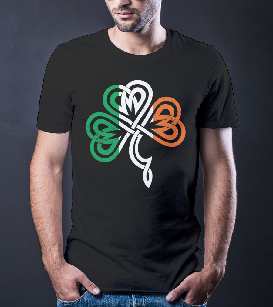 Celtic Knot Shamrock With Irish Flag Colors T-Shirt