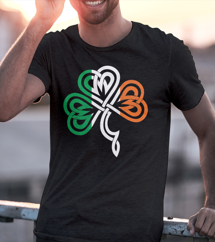 Celtic Knot Shamrock With Irish Flag Colors T-Shirt