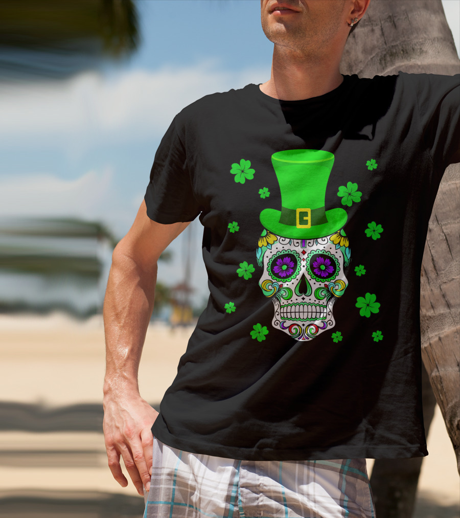 Leprechaun Sugar Skull Shamrock St Patrick's Day T-Shirt